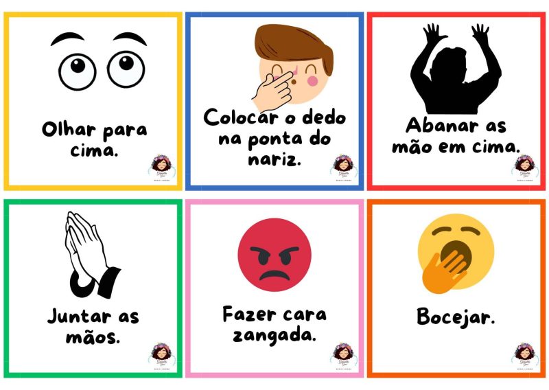 100 cartões com gestos, expressões, imitações